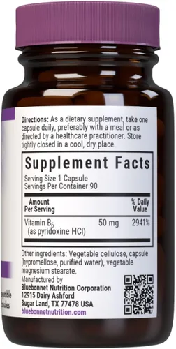 Vista 2 de Bluebonnet Nutrition Vitamina B6 50mg Vitaminas energéticas para mujeres y hombres – Suplemento de apoyo para la salud del sistema nervioso