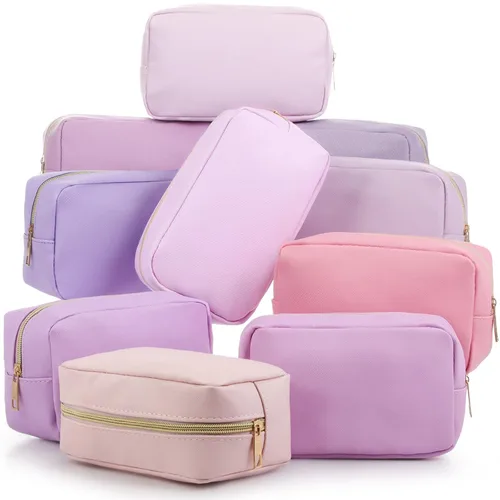 Vista 16 de Sweetude 10 bolsas de maquillaje a granel para mujeres, regalo preparatorio, bolsa de cosméticos de piel sintética, pequeña bolsa de aseo