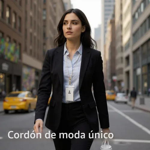 Vista 2 de Cordones para tarjetas de identificación, collar y cadena para llaves Soporte para tarjetas de identificación de acero inoxidable dorado
