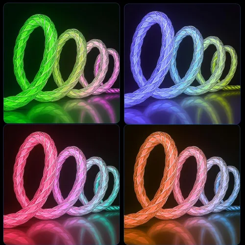Vista 6 de Cable de carga para iPhone, cables Lightning LED que cambian de color, certificado Apple MFi, cable de carga rápida USB para Apple iPhone 13, 12, 11