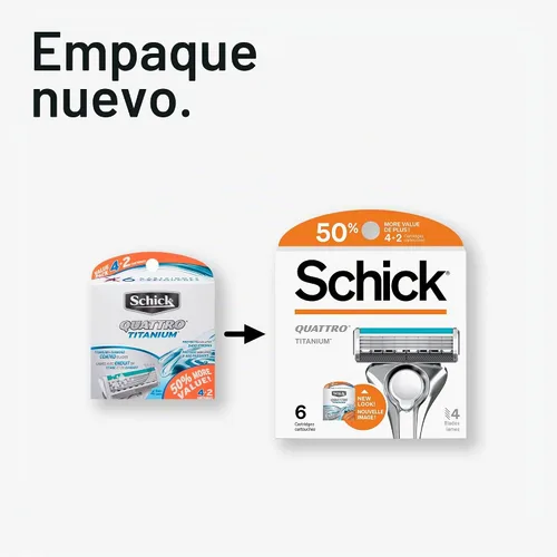 Vista 2 de Schick Quattro - Recambios de titanio Schick Quattro, repuestos de maquinilla de afeitar para hombre, 6