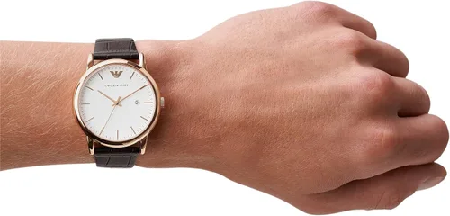 Vista 6 de Emporio Armani Men's Three-Hand Date Black Leather Watch