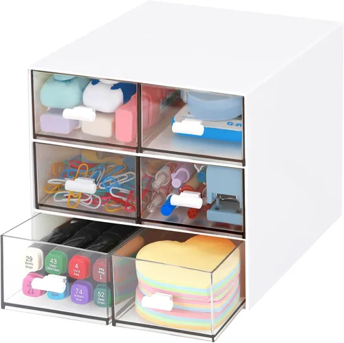 Vista 10 de Organizador de escritorio con 5 cajones, suministros de papelería de oficina rectangulares, cajones de escritorio, almacenamiento de maquillaje