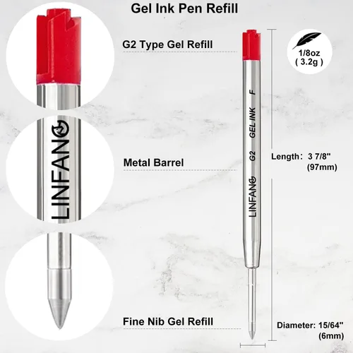 Vista 2 de Recambios de tinta de gel roja, paquete de 6 repuestos de punta fina de 0.020 in de punta fina de escritura suave (6 rojos)