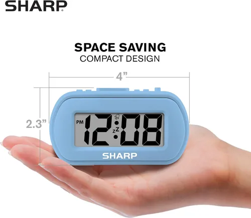Vista 6 de Sharp - Reloj despertador con batería con funda suave al tacto y luz de fondo, color azul claro