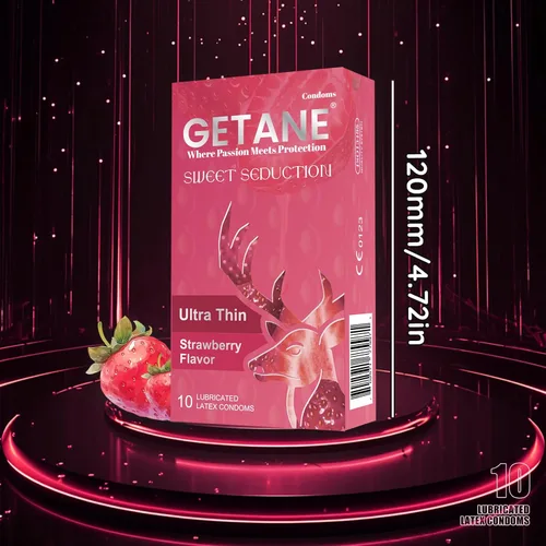 Vista 6 de Preservativos lubricados con sabor a fresa, cómodos e intensificados lubricantes para hombres, látex natural premium, paquete de 10