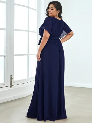 Vista 2 de Ever-Pretty Plus Vestido de dama de honor formal con cuello en V profundo y cintura elástica para mujer, talla extra grande, 0164A-DA