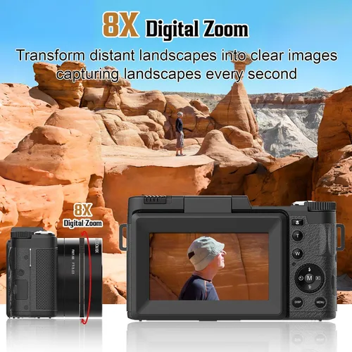 Vista 4 de Cámara digital 4K para fotografía, enfoque automático, cámara de vlogging de 48 MP para YouTube, cámara compacta de zoom digital 8X, pantalla de 3