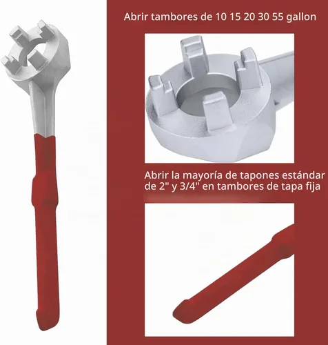 Vista 3 de Llave de tambor de aluminio, llave Bung, herramienta de abridor de barril para abrir tambor de 10, 15, 20, 30, 55 galones, se adapta a 2" y 3/4