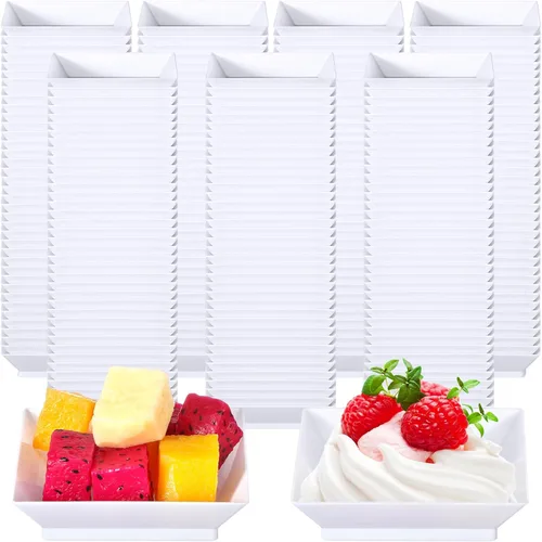 Vista 13 de 200 Piezas Platos Cuadrados Mini para Postre de 2.5 x 2.5 Pulgadas Platos Desechables para Aperitivos Platos Pequeños de Plástico Transparente