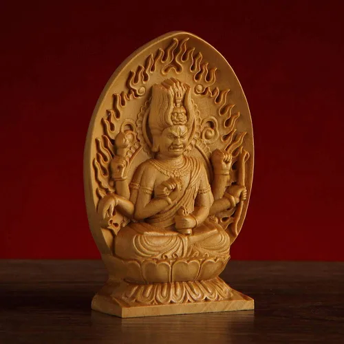 Vista 2 de Estatua de Buda sentada de 2.8 in, figura de Buda tallada en madera, bendición hecha a mano, escultura zen de Buda meditando, el nacimiento de una