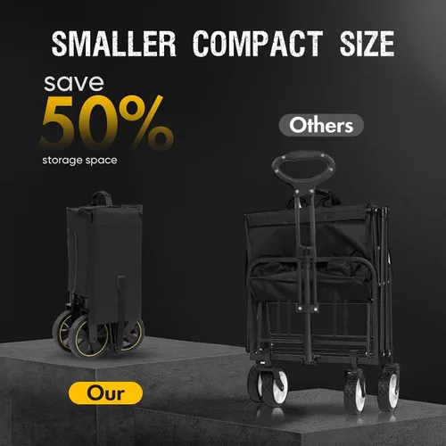 Vista 2 de Portal Carro plegable plegable, 400 libras de alta resistencia plegable con ruedas y freno, carritos de comestibles utilitarios para acampar al aire