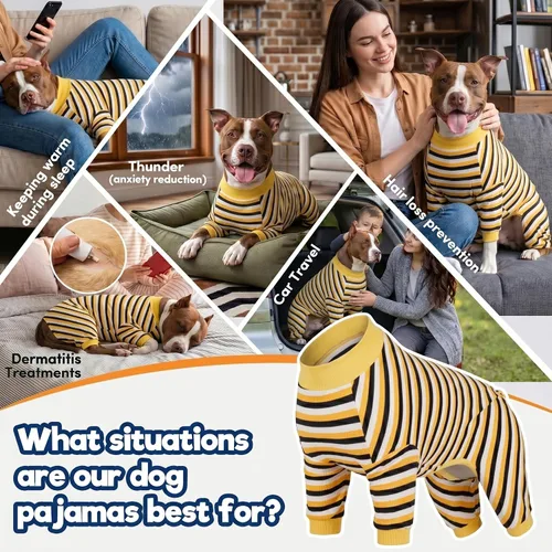 Vista 5 de LovinPet Pijama para perros grandes, mezcla de algodón, rayas negras