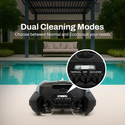 Vista 3 de Betta Skimmer robótico flexible para piscinas con energía solar, inalámbrico con modos de limpieza duales, protección de piscina suave al tacto.