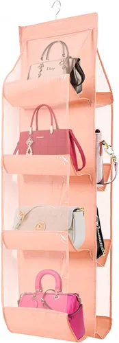 Vista 8 de AARAINBOW Paquete de 2 Organizadores Colgantes de Bolsos y Carteras para Closet, 8 Bolsillos Organizadores de Almacenamiento de Carteras que Ahorran