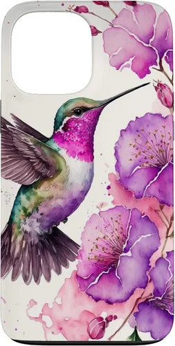 Vista 24 de Hummingbird Floral Watercolor Pink Purple Paint Flowers Case for iPhone 17