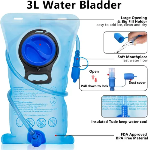 Vista 5 de Mochila de Hidratación Aislada con Vejiga de Agua de 3L Libre de BPA a Prueba de Fugas, Mantiene los Líquidos Frescos hasta por 5 Horas, Mochila