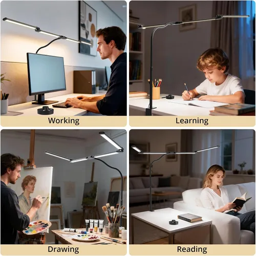 Vista 5 de Lámpara de escritorio, lámparas de escritorio con abrazadera para el hogar y la oficina, lámpara de mesa de cuello flexible de 24 W, lámpara
