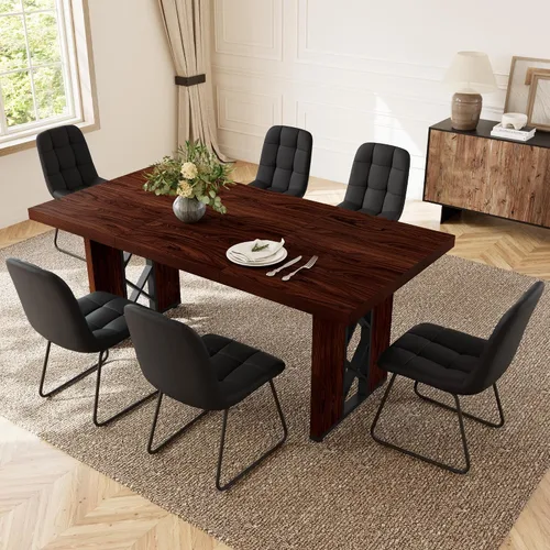Vista 17 de HIPIHOM Mesa de comedor de granja de 70.8 pulgadas para 6 personas, mesa de cocina rectangular grande con patas resistentes, muebles de comedor