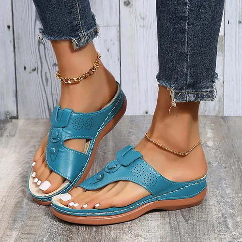 Vista 9 de Sandalias planas de verano elegantes para mujer, sandalias ortopédicas para mujer, soporte de arco