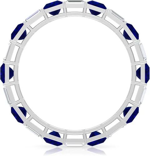 Vista 7 de Certified Lab Grown Blue Sapphire Eternity Band, AAAA Quality, Sapphire Moissanite Anniversary Ring - Ready To Gift