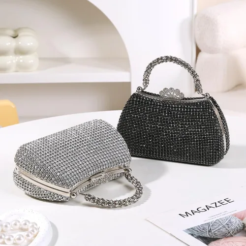 Vista 2 de Dreubea Bolso de mano hermoso para mujer, bolso de mano de moda brillante con diamantes de imitación
