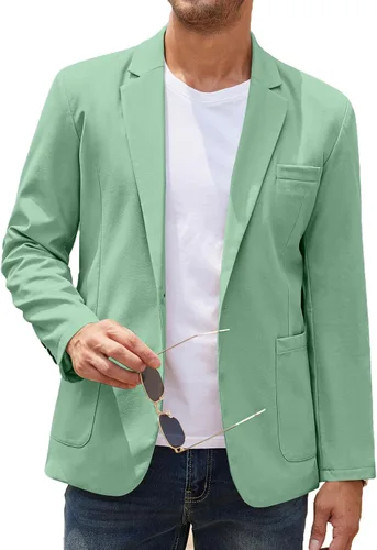 Vista 13 de COOFANDY Blazer casual de lino para hombre, ligero, ajuste regular, chaqueta deportiva de traje con un botón 01-caqui claro