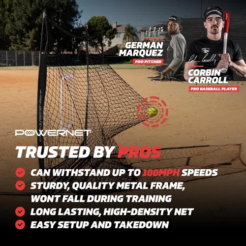 Vista 2 de PowerNet Baseball Net Bundle, 5x5 Travel Net With Softball Accessories for Hitting, Pitching, Training Equipment, Weighted Ball, Tee