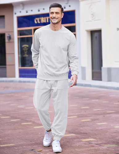 Vista 4 de COOFANDY Conjunto deportivo de 2 piezas para hombre, sudadera de manga larga, sin botones, para deportes, casual, fitness, trotar