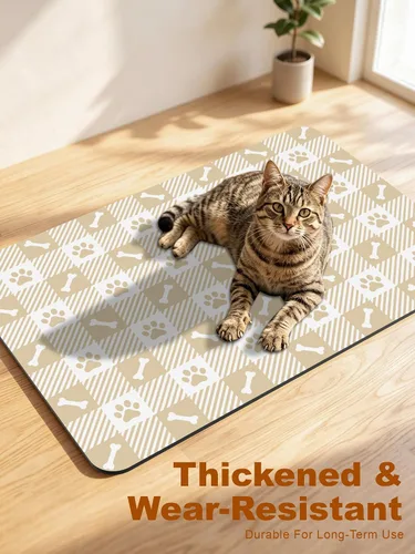 Vista 6 de Tapete de comida para perros, tapete absorbente para alimentación Patas de perro beige
