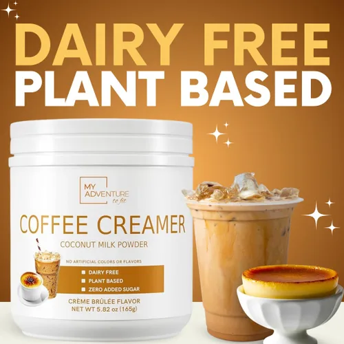 Vista 3 de Crema de café en polvo sin lácteos, crema en polvo sin azúcar para café caliente o helado, crema keto para mujeres y hombres, crema de coco baja