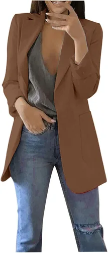 Vista 13 de Chaquetas tipo blazer para mujer, chaqueta de cárdigan de moda con frente abierto, chaqueta casual de manga larga para el trabajo y la oficina