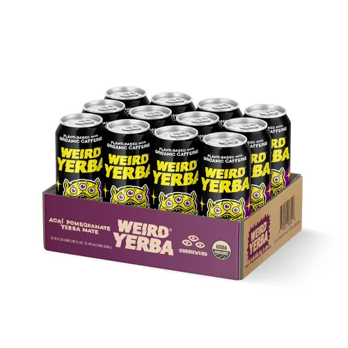 Vista 9 de Bebe Weird Organic Acai Pomegranate Yerba Mate – Latas de 16 onzas, 160 mg de cafeína orgánica, paquete de 12 – Alternativa a bebidas energéticas