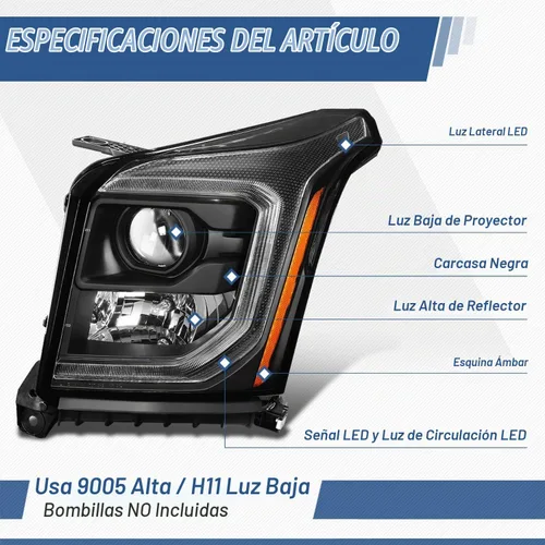 Vista 2 de Auto Dynasty Conjunto de faros LED DRL compatible con GMC Yukon XL 2015-2020, reemplazo de faros delanteros de haz bajo con proyector con luces LED