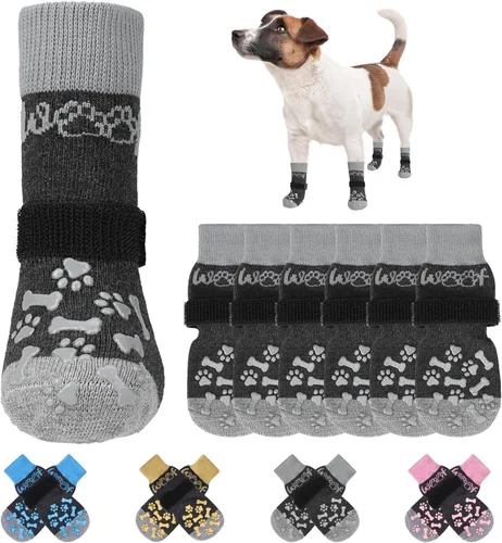 Vista 14 de KOOLTAIL Calcetines antideslizantes para perros para pavimento caliente/frío para evitar lamer patas, botas de perro y protector de patas