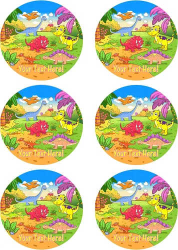 Vista 2 de Lindos dinosaurios en escena prehistórica - Decoración comestible para tartas - 10" redondo