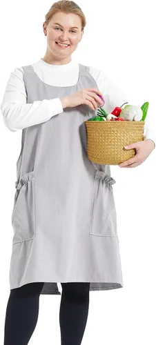 Vista 17 de Delantales grandes de talla grande para mujer con bolsillos de algodón y lino para hornear cocina