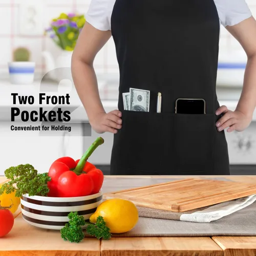 Vista 5 de Xornis Paquete de 2 delantales ajustables con 2 bolsillos para mujeres y hombres, cocinero, cocinero, color negro