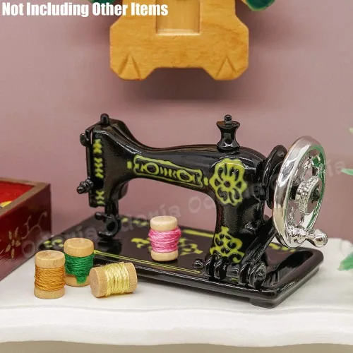 Vista 5 de Odoria 1/12 máquina de coser en miniatura accesorios de decoración de casa de muñecas, negro