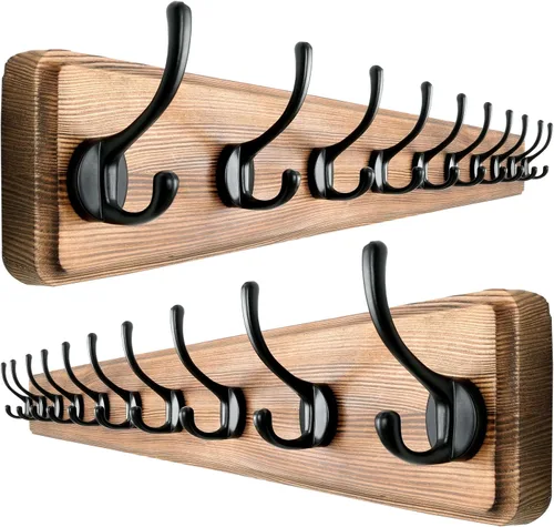 Vista 17 de Dseap Perchero de Pared: Moderno, Patentado, Resistente, 17.4" de Largo, Riel Colgador de Madera con 5 Ganchos Dobles para Abrigos de Invierno, Negro