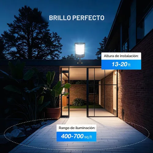Vista 5 de Farolas solares impermeables para exteriores, luz de inundación gran angular de 320°, luz LED de estacionamiento solar con sensor de movimiento