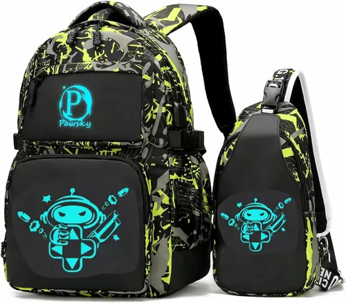 Vista 12 de Mochila escolar para niños, mochila escolar para niños, primaria, primaria, secundaria, con bolsa de almuerzo y estuche para lápices, mochila ligera
