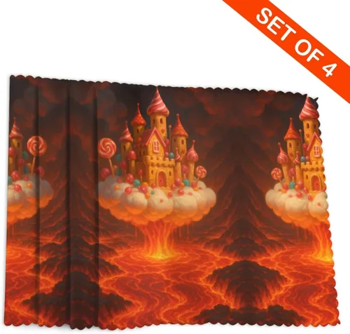 Vista 4 de Rectangular Placemats Set of 4, Heat Resistant Candy Castle Printed Kitchen Dining Table Mats