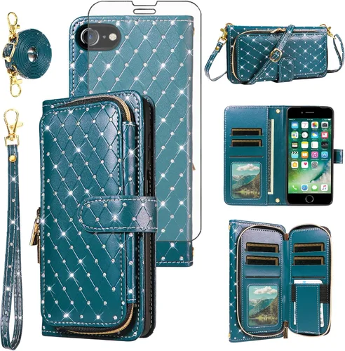 Vista 163 de Funda para teléfono iPhone 6 6S con cremallera y protector de pantalla con protector de pantalla, correa de cordón cruzado, ranura para iPhone 6 Six
