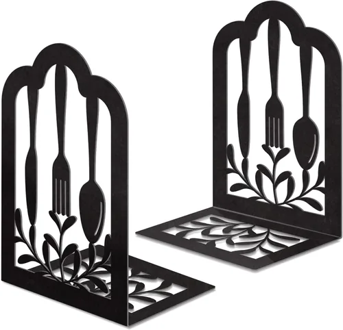 Vista 10 de Sujetalibros de metal, sujetalibros decorativos pesados para estantes, sujetalibros decorativos para el hogar para libros pesados, soporte negro