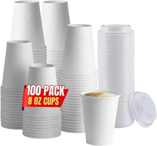Vista 8 de Tazas de café de 8 onzas con tapas desechables de papel para café caliente (50 tazas y 50 tapas)