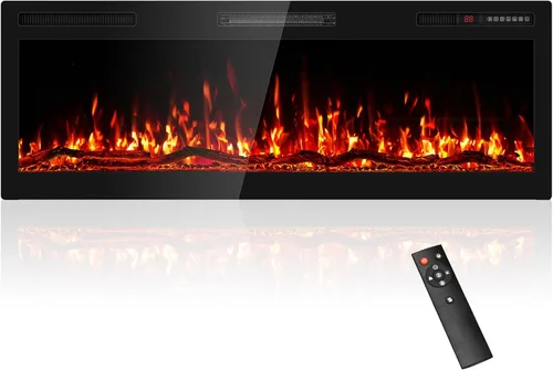 Vista 16 de Chimenea eléctrica ultrafina de 40" empotrada montada en la pared