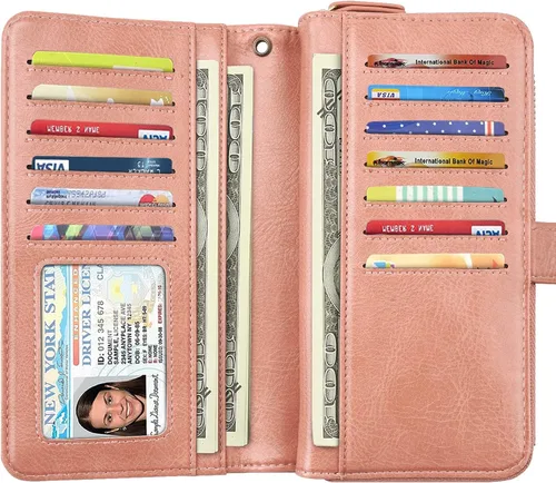 Vista 2 de Carteras para mujer soporte de múltiples tarjetas cartera de embrague organizador de tarjetas monedero para mujer con correa de muñeca