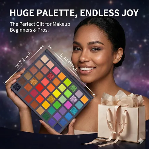 Vista 5 de Paleta de sombras de ojos profesional de 54 colores – Ultra pigmentado mate y brillante verde intenso, tonos bosque y oliva, fácil de mezclar