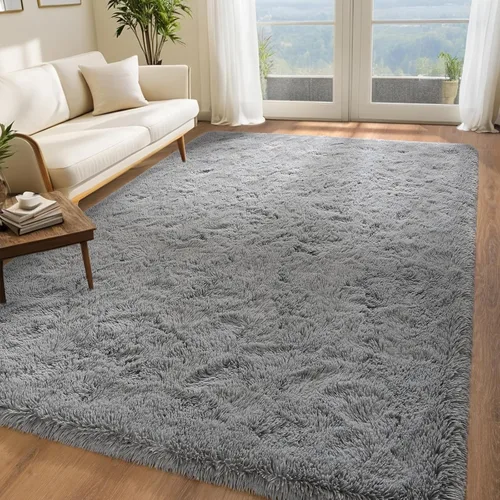 Vista 8 de Alfombra gris grande de 6 x 9 pies para sala de estar, dormitorio, alfombra de área de pelo mullido, alfombra de felpa antideslizante